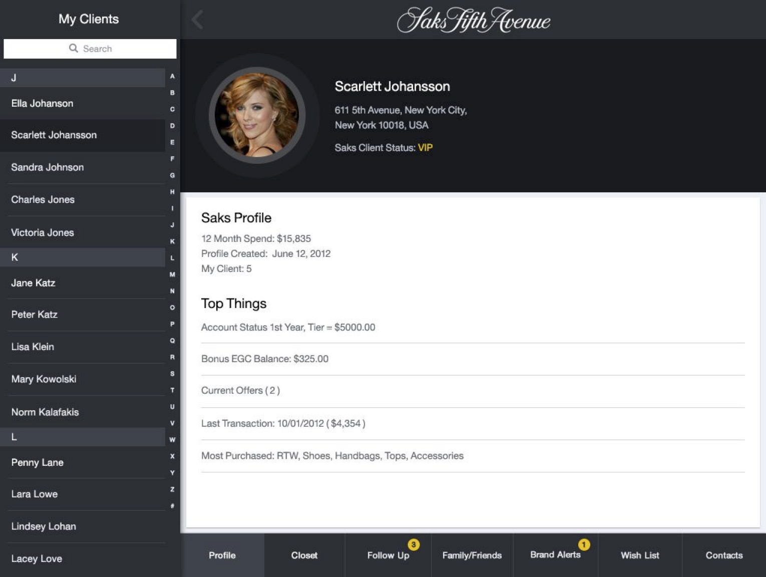 Saks Fifth Avenue CCA+ Tablet CRM